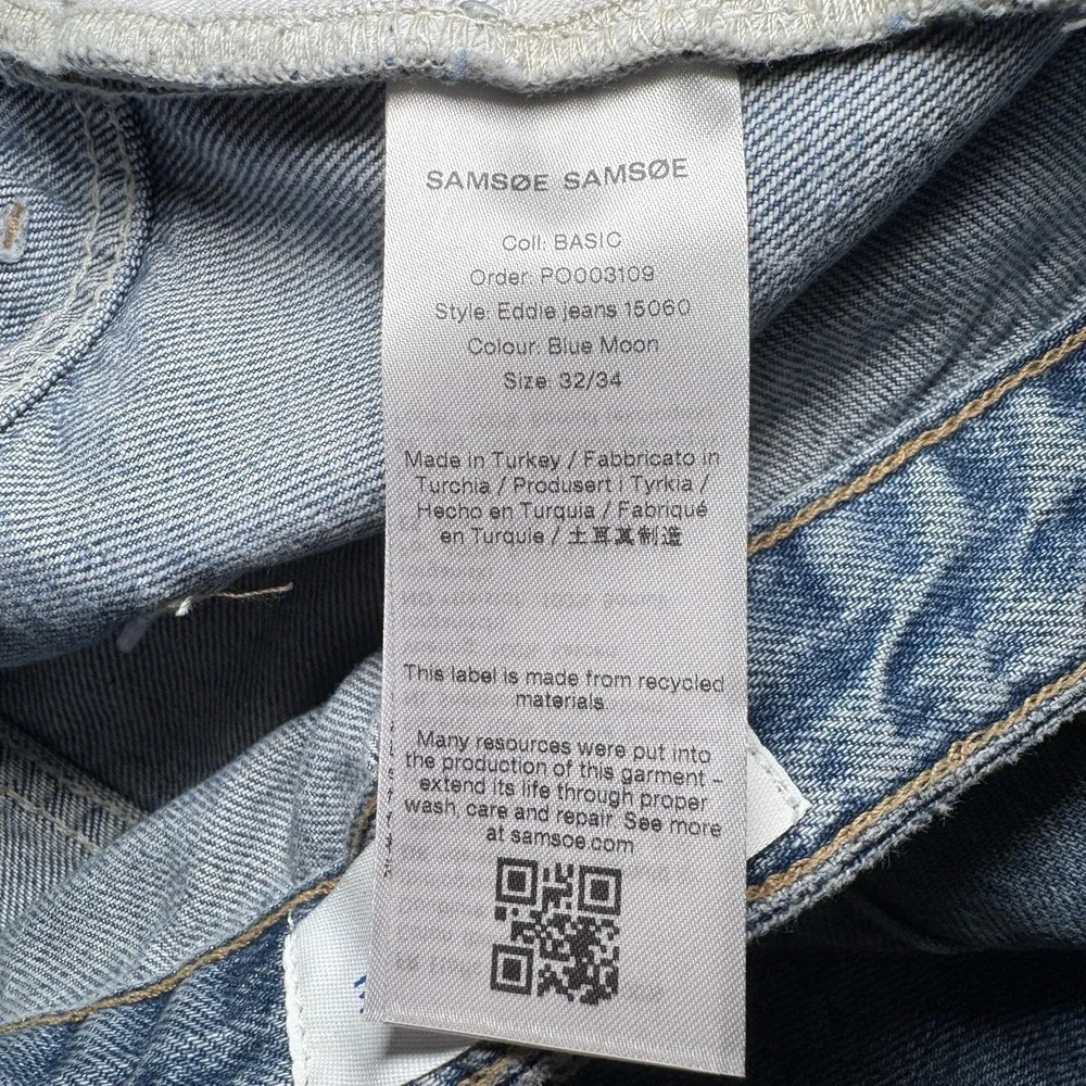 Samsoe Samsoe Jeans Mens 32 34 (33x34) Eddie Button Fly Blue Moon New - Picture 7 of 13